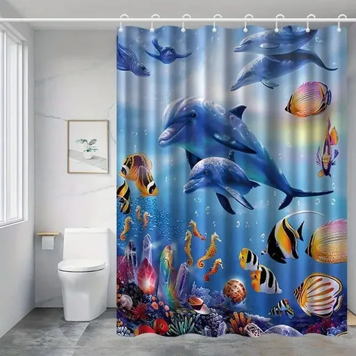 Dolphin Shower Curtain Waterproof Mildew Resistant, 120×180cm