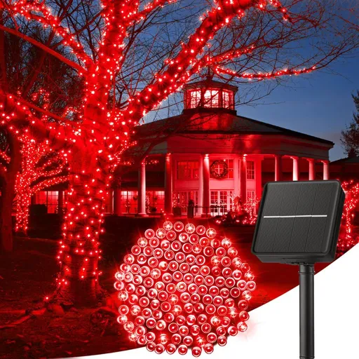 Solar String Lights Outdoor Waterproof, LED Outdoor Light | Solar Fairy Lights with 8 Lighting Modes, IP65 Waterproof Solar Christmas Halloween Lights for Outdoor Outside Tree Patio - Red - Size 22ft 30-LED String Light