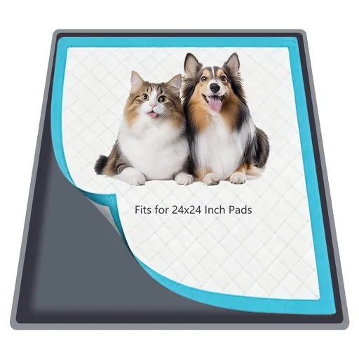 Silicone Dog Pee Pad Holder for 24 x 24 in Pads, Leak-Proof Tray | Raised edges, waterproof silicone, rolls for storage, fits disposable or reusable pads