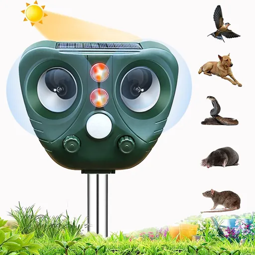 Model 703 Solar Powered Animal Repeller - Advanced Ultrasonic, Alarm & Flashing Light System