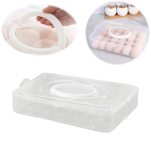Clear 1-Layer Stackable Plastic Egg Storage Container, Holds 24 Eggs Deviled Egg Tray with Lid & Handle, Egg Freshness Preservation Holder for Refrigerator, Kitchen