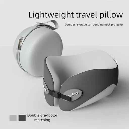 Double gray Memory Foam U-Shaped Travel Neck Pillow – Ergonomic Support for Airplane, Car, and Office Use