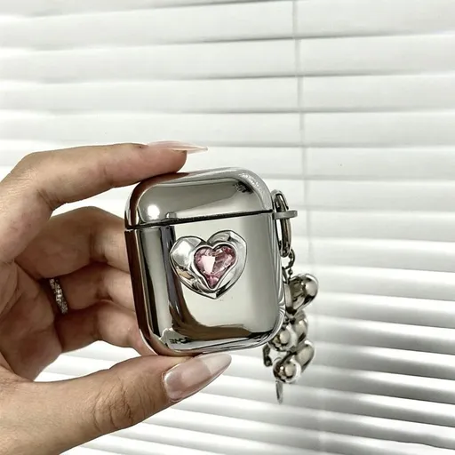 Pink Double Heart Electroplated Case + 3 Heart Charms AirPods 3