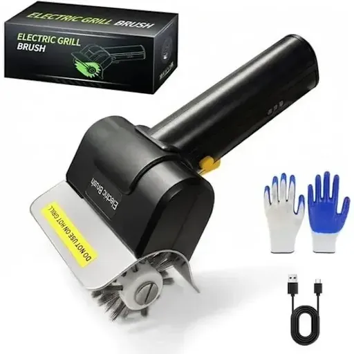 Electric Grill Brush Cordless Rechargeable 304 Stainless Steel Brush Head Black