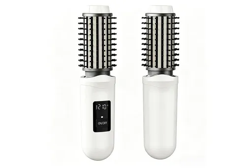 2 in 1 Cordless Hair Straightener Brush Curling Iron with LCD Display-White