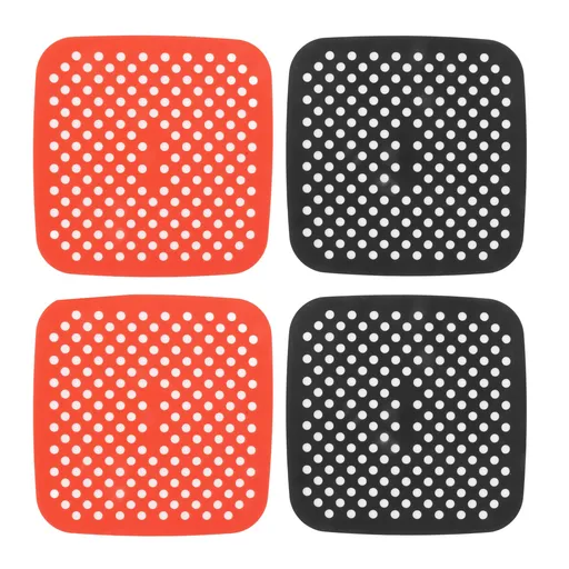 Reusable Air Fryer Mats Stick Proof Dishwasher Safe Oil Resistant Silicone Air Fryer Liner for Oven Red Black 4pcs 18.5cm/7.3in