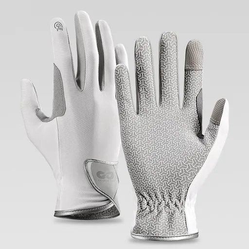 Equestrian Riding Gloves, Full-Palm Silicone Anti-Slip & Durable Touchscreen Model, Ice-Silk Cooling, Breathable, and UV-Protective, Suitable for Outdoor Sports, Driving, and Training—White-L