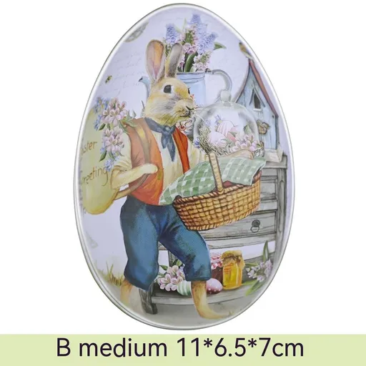 5Pcs Assorted Painted Easter Egg Easter Tin Box Easter Bunny Shape Metal Filler Easter Egg Container Easter Egg Candy Box Vintage