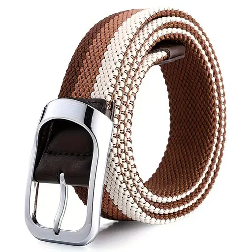 Three-Color Braided Golf Elastic Belt, Unisex, Stretchy Comfort and Versatile Matching, Top Choice for High-Quality Casual Trouser Belts/Coffee color+brown+white