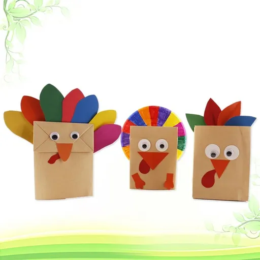 3-Piece Thanksgiving Craft Kit with Turkey Paper Bag Accessories for Educational and Fun