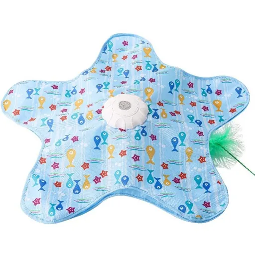 Electric Cat Hunting Cover Toy, Pentagonal Automatic Cat Play Mat, Feather Cat Wand Pet Toy—Little Fish Design