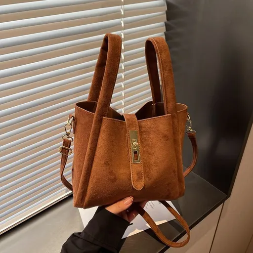 Suede Brown Women Retro Bucket Crossbody Bag | Halloween Vintage Texture Gift | Niche High‑Grade Handheld Basket Style Shoulder Purse