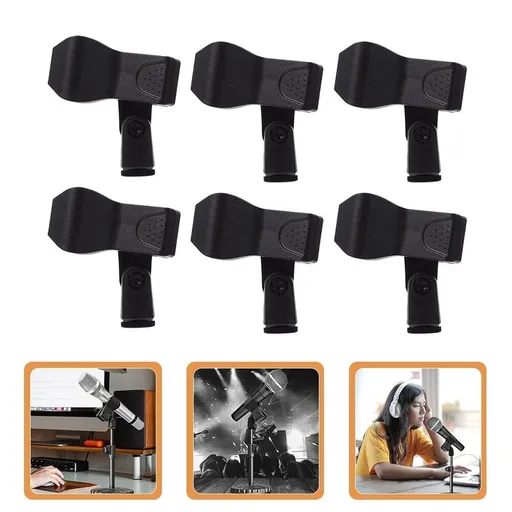 6 Pcs Wireless Microphones Mic Holder Clamp Universal Wireless Plastic (Black)