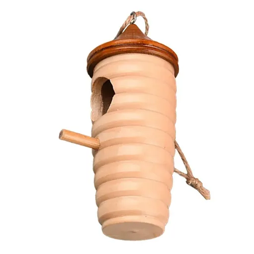 Wooden Bird Nest Cage Hummingbird Feeder House Natural Wood Hanging Garden Decor
