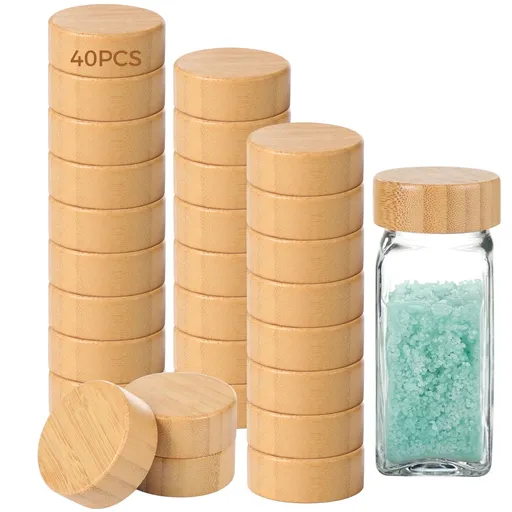 40PCS Wood Jar Lids, Airtight Spice Jars Lids for 4oz Spice Jars, 1.6" Inner Diameter Jar Lids Reusable Can Wooden Lids Nice Sealing Kitchen Jars
