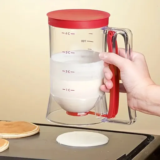 Red Precision Batter Dispenser with Measurement Marks - 900ml Easy Pour for Pancakes, Cupcakes & Waffles