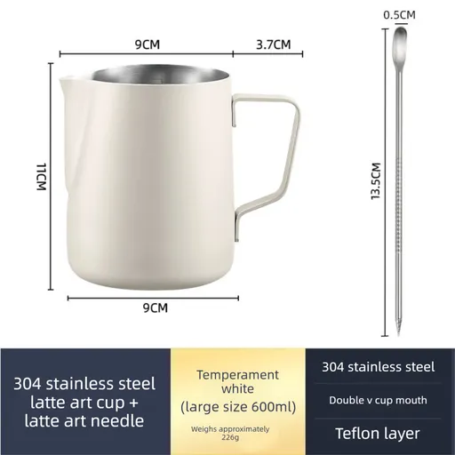 350ml Stainless Steel Milk Frothing Pitcher Pointed Spout Steaming Jug with Measurement Marks for Latte Art Home Baristas White