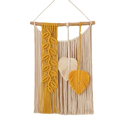 Wall Hanging Decor Woven Leaf Tassels Wall Decor Modern Wall Art for Bedroom Living Room Decor，Yellow