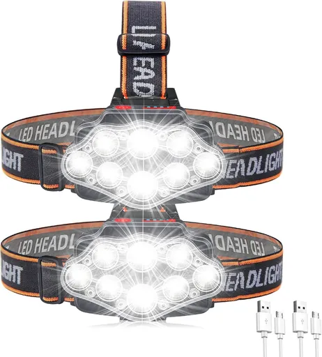 Headlamp Rechargeable, 2000 Lumen Super Bright 8 LED Head Lamp, 4 Modes Lightweight USB Head Light, IPX5 Waterproof Headlamp Flashlight for Outdoor Camping, Running, Cycling, Climbing (2 Packs)
