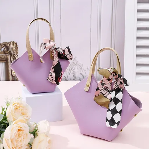 10pcs🎀 French Luxury Scarf Handbag Gift Box | Mini Cute DIY Party Favor Bag, Top Choice for Wedding Favors & Bridal Showers/violet