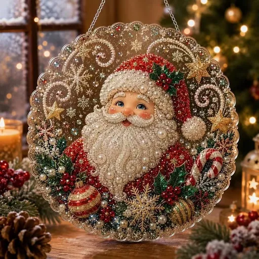 Acrylic Pearl Painting Piece 20x20cm Stretched Frame Pearl Kit Santa Claus Pattern Suitable for Christmas Gifting