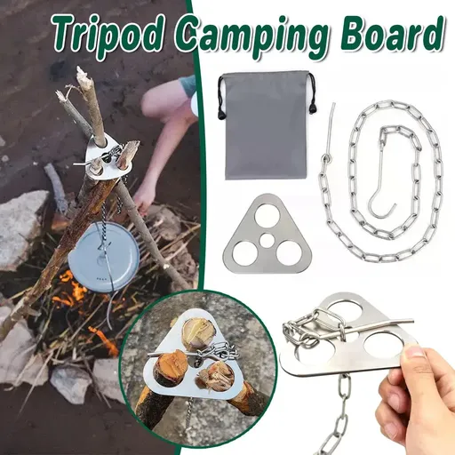 Outdoor Bonfire Rack Hanging Pot Picnic Fire Stand Stainless Steel Portable Foldable Tripod