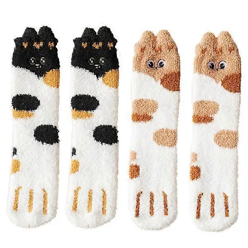 2 Pairs Girls Mid-Calf Winter Socks Cute Warm Soft Casual Socks for Cold Weather