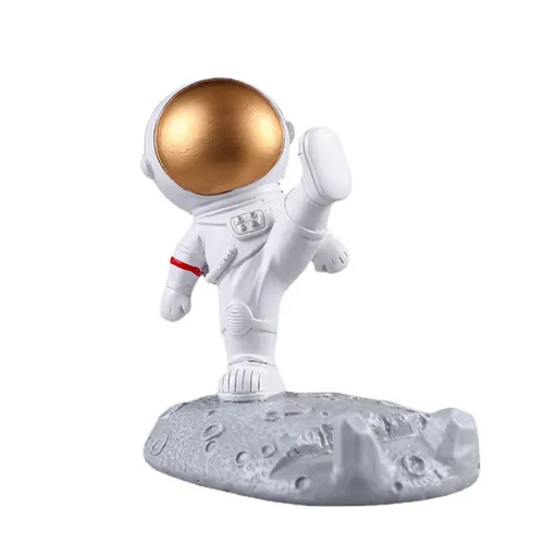 Cute Cartoon Cell Phone Stand Synthetic Resin Desktop Astronaut Ornament for Home Office Car Decor Kung Fu Astronaut Cell Phone Bracket (Gold)