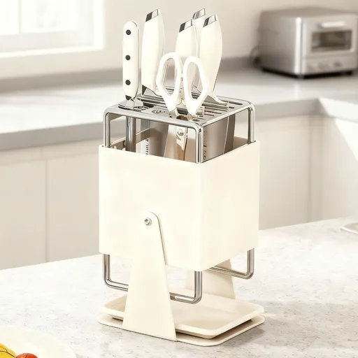 Universal Knife Block Holder Without Knives,Knife storage with Slots for Scissors and Sharpening Rod, Knife Holder Storage for Countertop, Stainless kitchen Knife Holder for Easy Clean - White - Size 9.6*6.3in