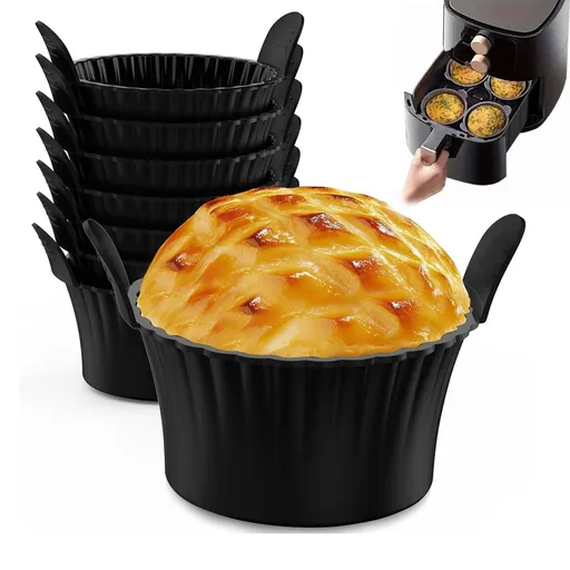 Baking Cups Silicone 8-Pack Non-Stick Heat Resistant 230C (Black)