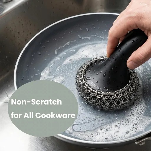 Cast Iron Cleaner with Stainless Steel Chainmail Scrubber and Tray