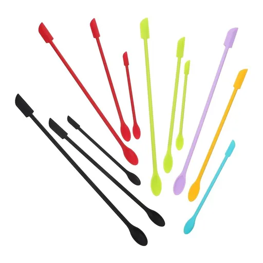 12Pcs Silicone Bottle Scrapers and Makeup Spatulas Set, Lotion Jar Scraper, Kitchen Stirring Tools for Jam, Nail Cream, and Cosmetics