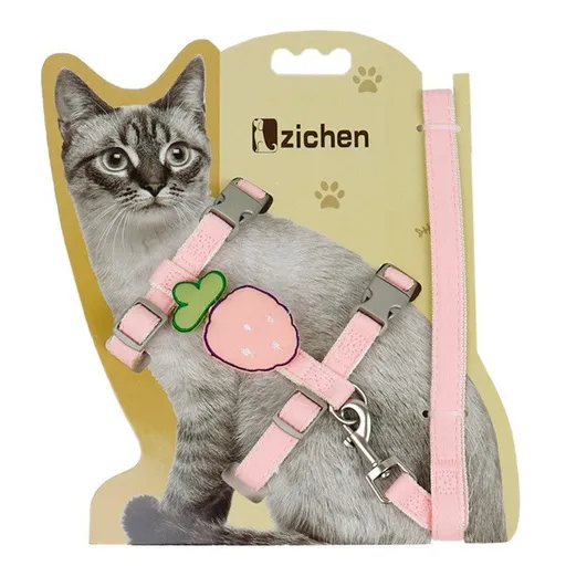 Cat Harness Polyester Bow Anti Escape Pet Leash Pink strawberry M (Suggested 3.50 kg-6.00 kg