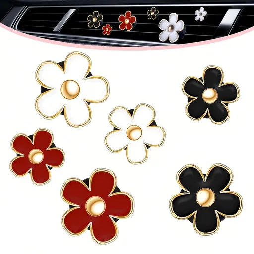6 Pack Colorful Daisy Flower Car Air Vent Clips Car Air Outlet Freshener Clip for Car Interior Decoration Accessories (Black, White, Red)