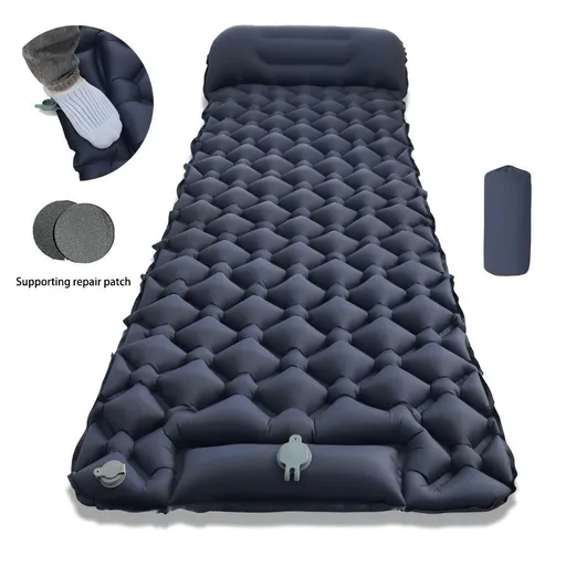 Camping Inflatable Mattress Breathable Camping Mattress Nylon Fabric Inflatable - Black - Size 190cm