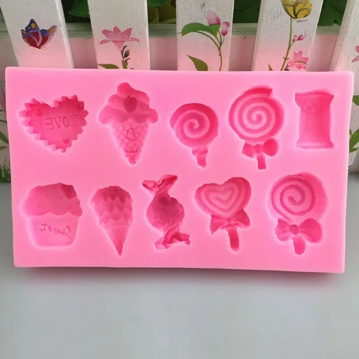Ice Cream, Candy, Lollipop Shape Silicone Molds ForPudding,Pan Muffin,Impression Mats Baroque Chocolate,Ice Cube