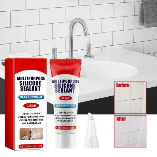 Silicone Caulk Clear Silicone Sealant Waterproof, Kitchen & Bathroom Caulk, Strong Caulking, Shrink & Crack Proof For Bathroom, Shower, Kitchen, Floor