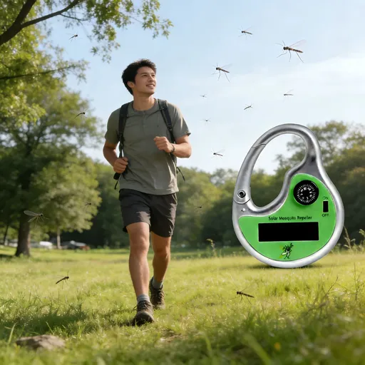 Solar Powered Eco-Friendly Ultrasonic Mosquito Repeller - Portable Pest Deterrent with Compass and Carabiner Clip
