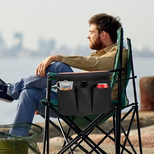 Chair Side Canvas Organizer Bag Outdoor BBQ Gardening Tool Bag Camping Chair Armrest Pocket Chair Side Organizer