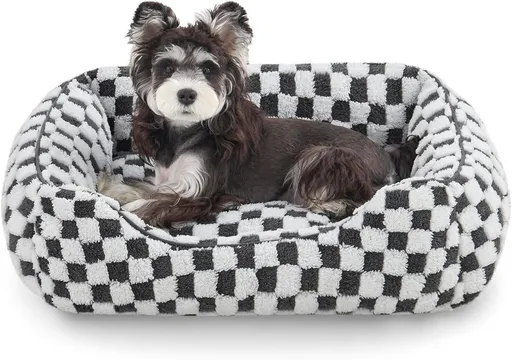 Dog Beds -Cute Cat Beds for Indoor Cats Calming Pet Beds, Rectangle Orthopedic Cuddle Puppy Bed with Jacquard Shaggy Plush & Anti Slip Bottom - Gray - Size XL