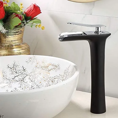 Basin Hot and Cold Water Faucet, Waterfall Type Water Outlet, Antique Brushed Finish – Vintage Bathroom Sink Faucet - Black-Silver - Size 280mm
