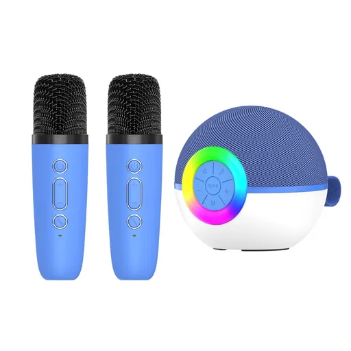 Mini Karaoke Machine Portable Bluetooth Speaker with 2 Wireless Microphones Blue
