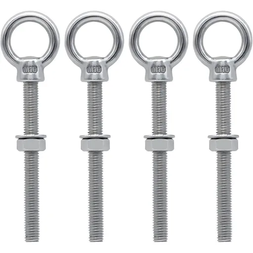 Eye Bolts M10 X 100Mm Stainless Steel Metric Thread M10 Eye Bolts For Fixing And Hanging, 4 pcs