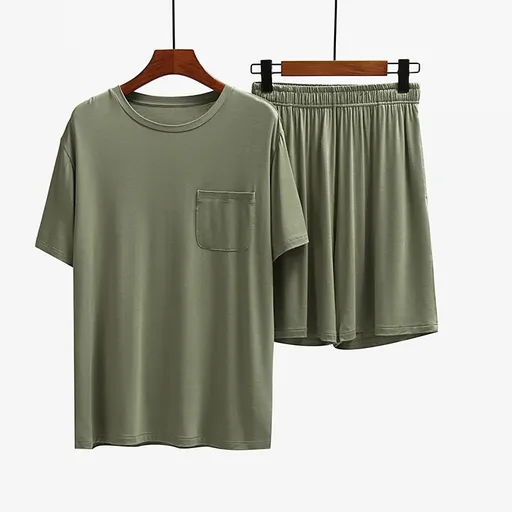Men Undisciplined Summer Home Wear Short Sleeve... Grass green short sleeve + grass green shorts XL