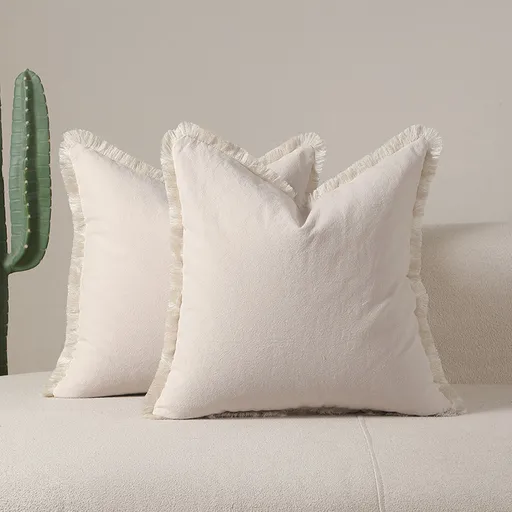 Beige 2 Pack Bohemian Tassel Pillowcases Soft Washed Cotton Cushion Covers for Living Room Sofa Elegant Decor Solution for Local Standard Home Environments
