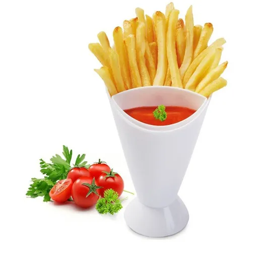 Self Stand 2 In 1 French Fry Cone With Dipping Cup Potato Tools Tableware French Fries Chip Potato Chip Cone Holder Cups French Fry