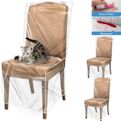 Plastic Chair Covers,2Pcs Clear Dining Room Chairs Cover,Waterproof Stool Protectors from Cat Kids' Messes,Easy to Clean Slipcover,No Dust/Spills and Hair for Storage Furniture(W/21xD/18in)