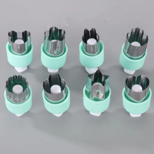 Hand Press Fruit and Vegetable Cookie Cutter 8-Piece Set, Food Shape Molds—Cyan