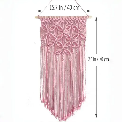Light Pink Large Macrame Wall Hanging, Boho Woven Tapestry Wall Art, 40 x 70 cm Bohemian Wall Decor for Living Room & Bedroom