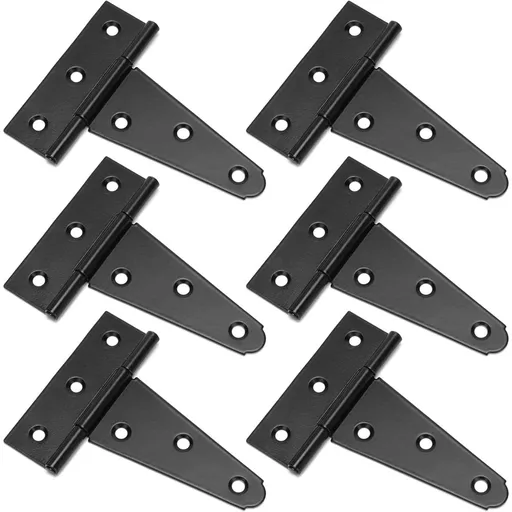 MODANU 6 Pack T Strap 2 inch Heavy Duty Shed Door Hinges Barn Door Hinges Gate Strap Hinge Fence Hinge Garden Door Hinges Black Wrought Hardware for Indoor and Outdoor